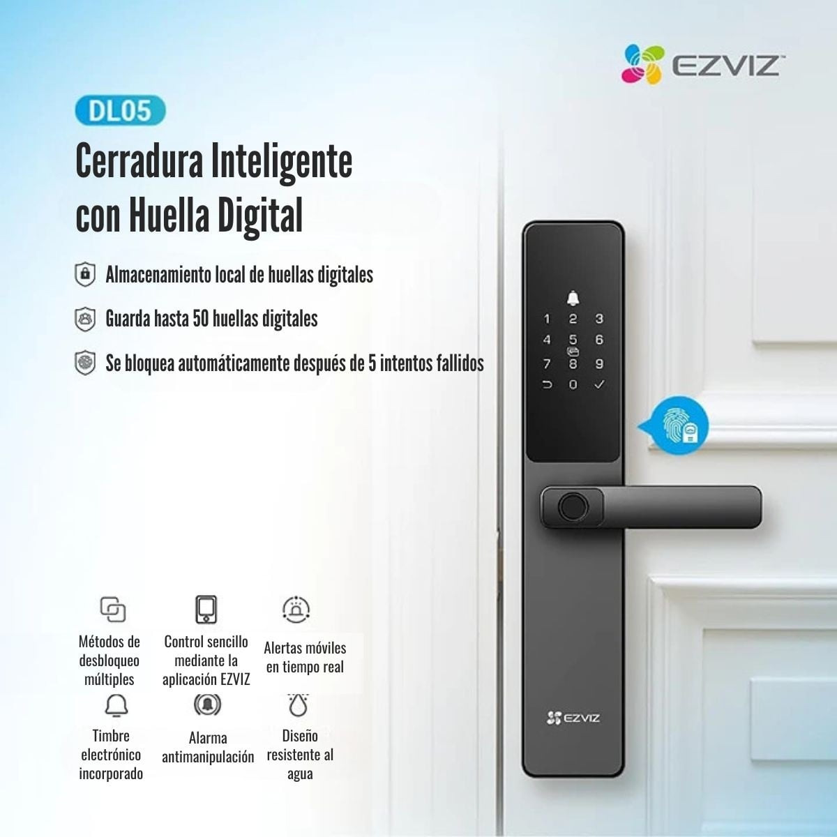 CERRADURA EZVIZ SMART LOCK DL05 CON HUELLA DACTILAR IP65 HOMEPLAY - 2