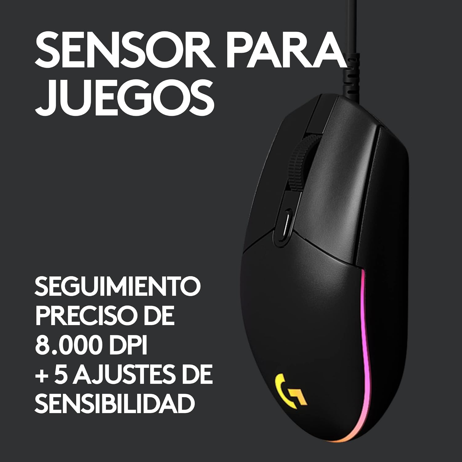 MOUSE LOGITECH G203 LIGHTSYNC RGB 8000 DPI - NEGRO - 5