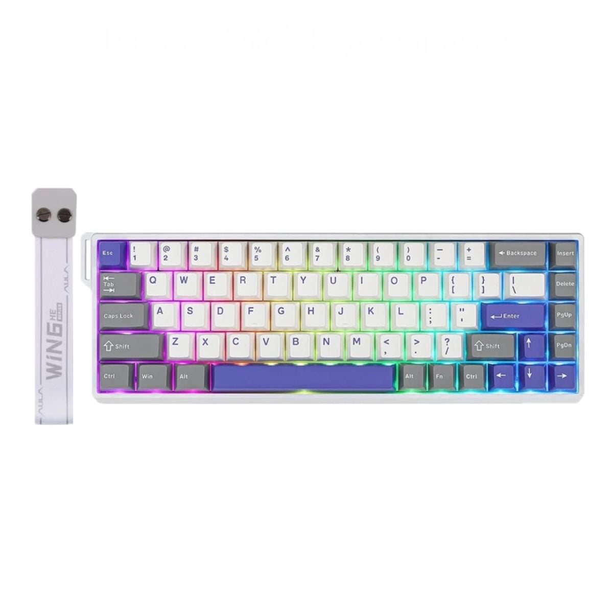 TECLADO AULA WIN68HE MAX WIRED 65% GREY WHITE BLUE SWITCH MAGNETIC - 1