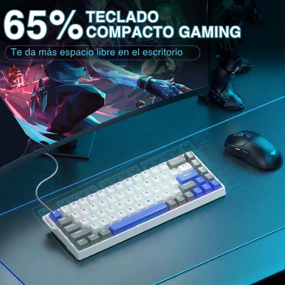 TECLADO AULA WIN68HE MAX WIRED 65% GREY WHITE BLUE SWITCH MAGNETIC - 3