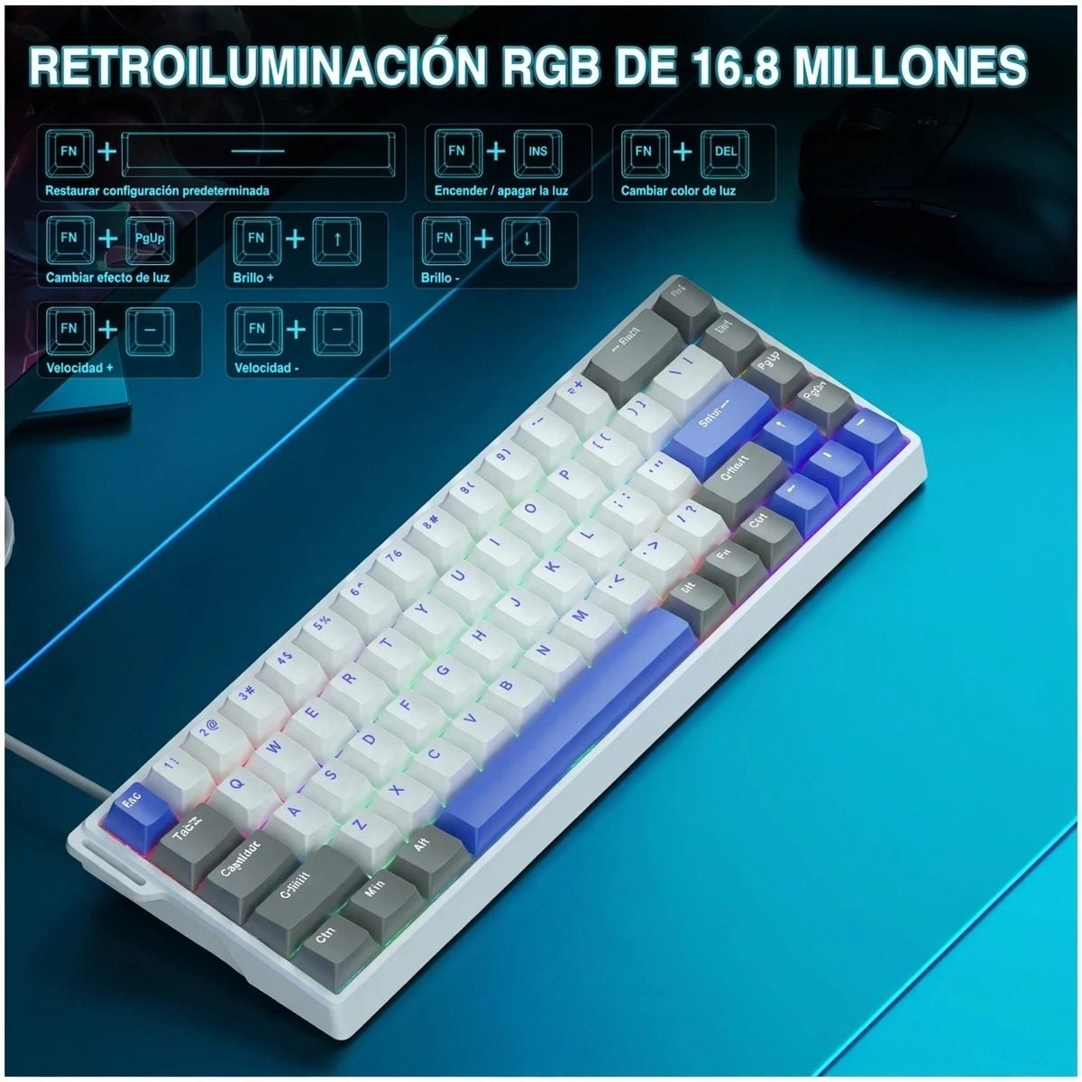TECLADO AULA WIN68HE MAX WIRED 65% GREY WHITE BLUE SWITCH MAGNETIC - 4
