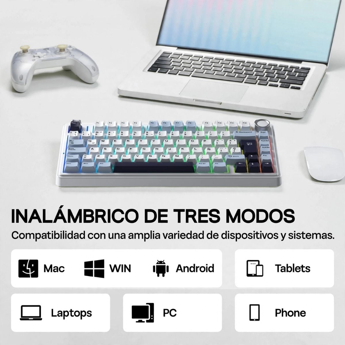 TECLADO AULA F75 WIRELESS ESPAÑOL BLUE WHITE PURPLE SWITCH REAPER - 4