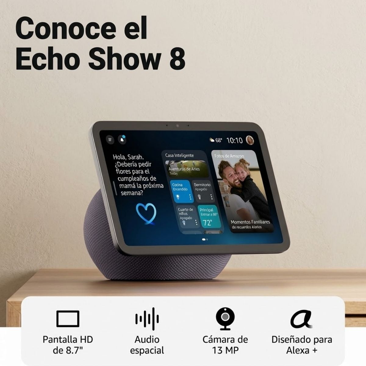 PANTALLA INTELIGENTE AMAZON ECHO SHOW 8 - 4TA GEN ALEXA PLUS - NEGRO - 2