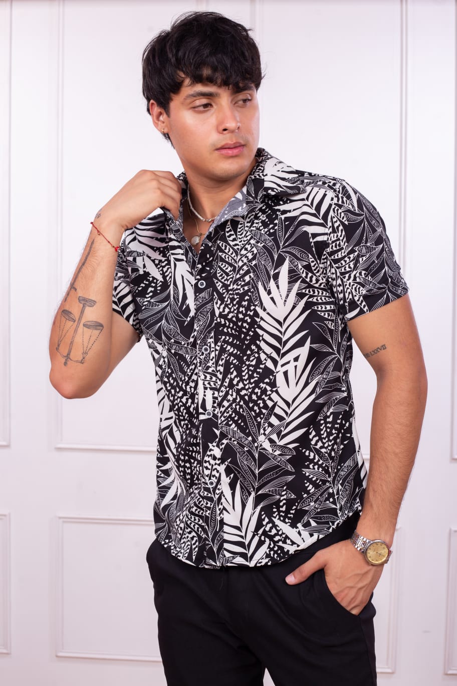CAMISA MANGA CORTA SEDA HOMBRE DEXMEN FLOREADO - 1