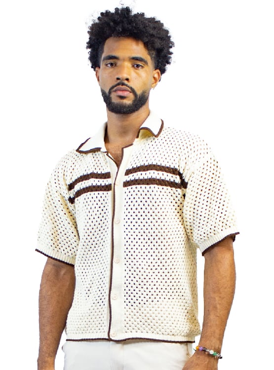 CAMISA DEXMEN TEJIDO MALLA MARRÓN - 1