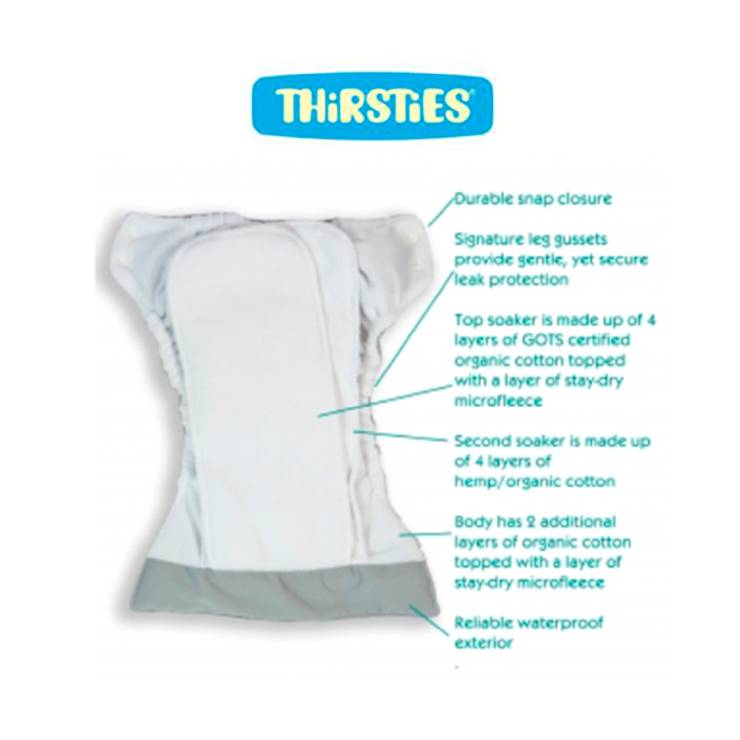 PAÑAL ECOLOGICO THIRSTIES STAY DRY NATURAL ALL IN ONE - WE ALL SCREAM - 2