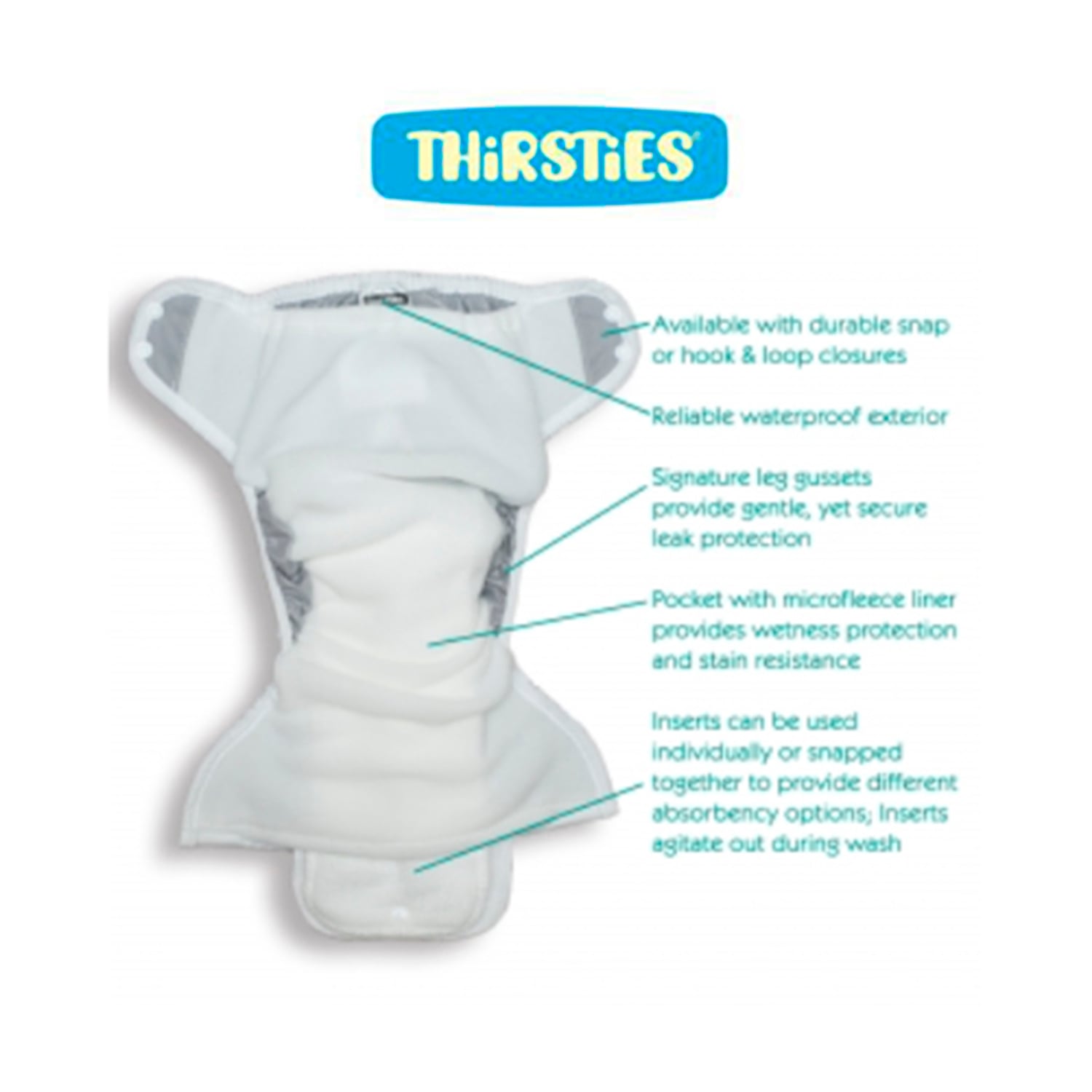 PAÑAL ECOLOGICO THIRSTIES SNAP POCKET DIAPER UNITALLA FLORIBUNDA - 2