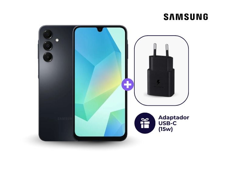 CELULAR SAMSUNG GALAXY A16 128GB 4GB NEGRO + ADAPTADOR USB-C SAMSUNG 15W - 1