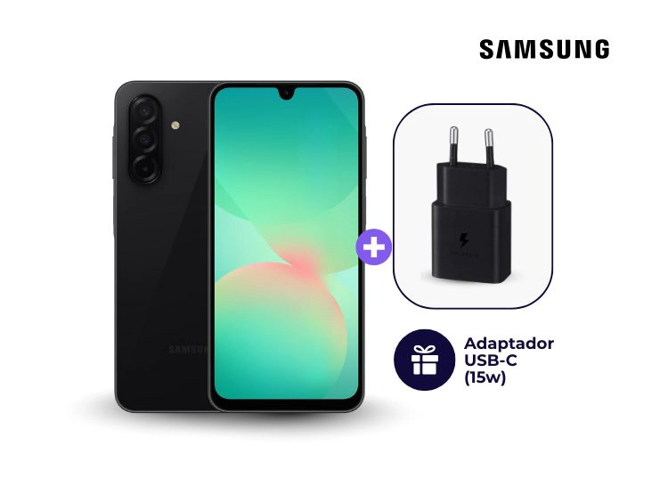 CELULAR SAMSUNG GALAXY A26 5G 256GB 8GB NEGRO + ADAPTADOR USB-C SAMSUNG 15W - 1