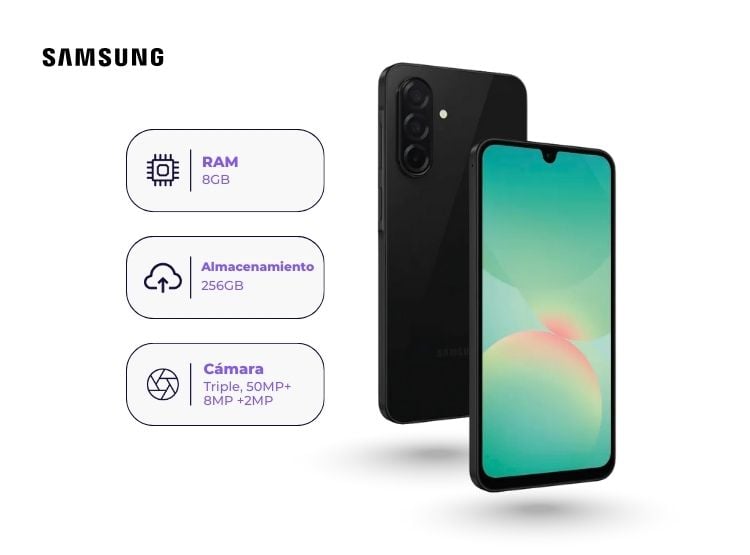 CELULAR SAMSUNG GALAXY A26 5G 256GB 8GB NEGRO + ADAPTADOR USB-C SAMSUNG 15W - 2