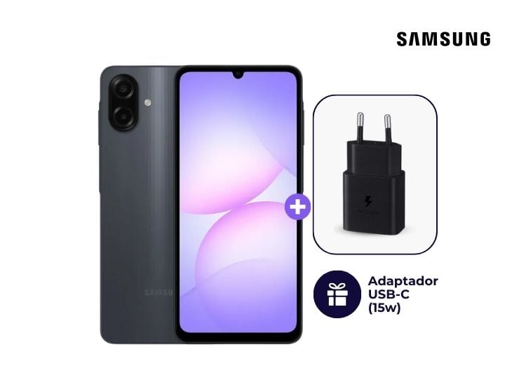 CELULAR SAMSUNG GALAXY A07 128GB 4GB NEGRO + ADAPTADOR USB-C SAMSUNG 15W - 1