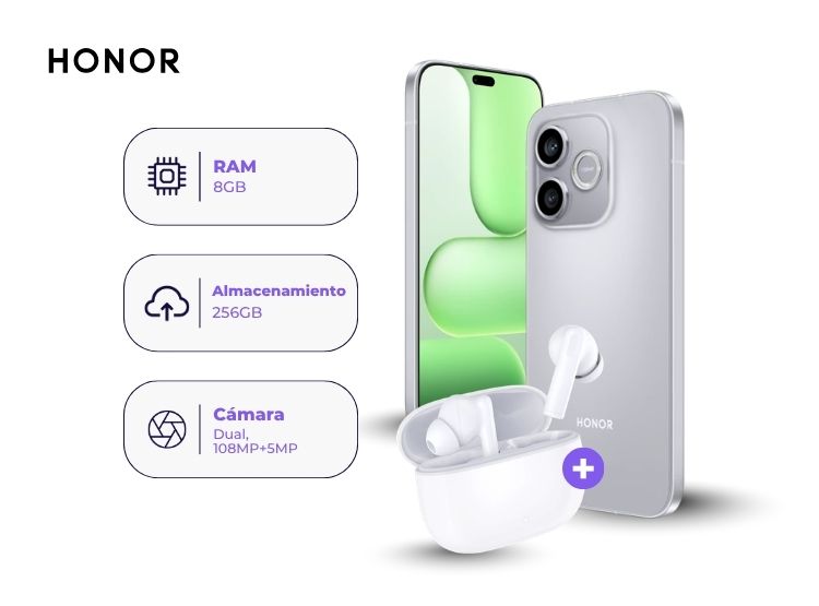 HONOR 600E 256GB 8GB RAM GRIS Y EARBUDS X7 LITE - 1