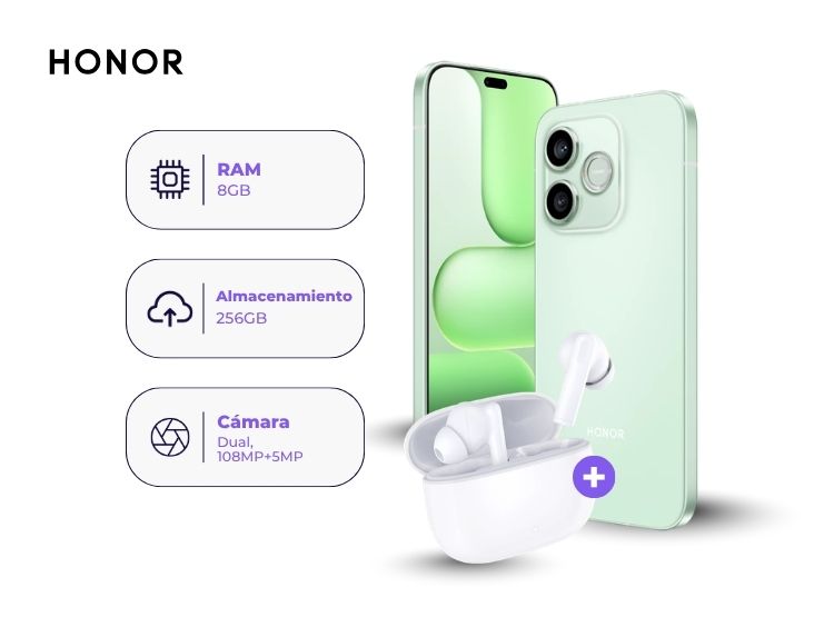 HONOR 600E 256GB 8GB RAM VERDE Y EARBUDS X7 LITE - 1