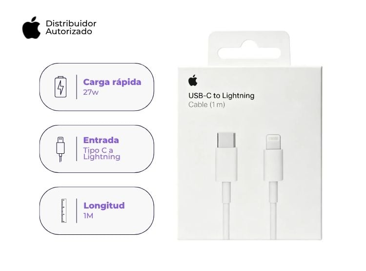 CABLE DE CARGA APPLE USB-C A LIGHTNING (1 M) BLANCO - 1