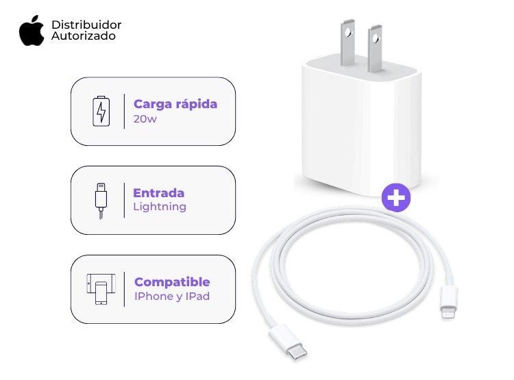 CARGADOR APPLE 20W Y CABLE USB-C A LIGHTNING 1 M BLANCO - 1
