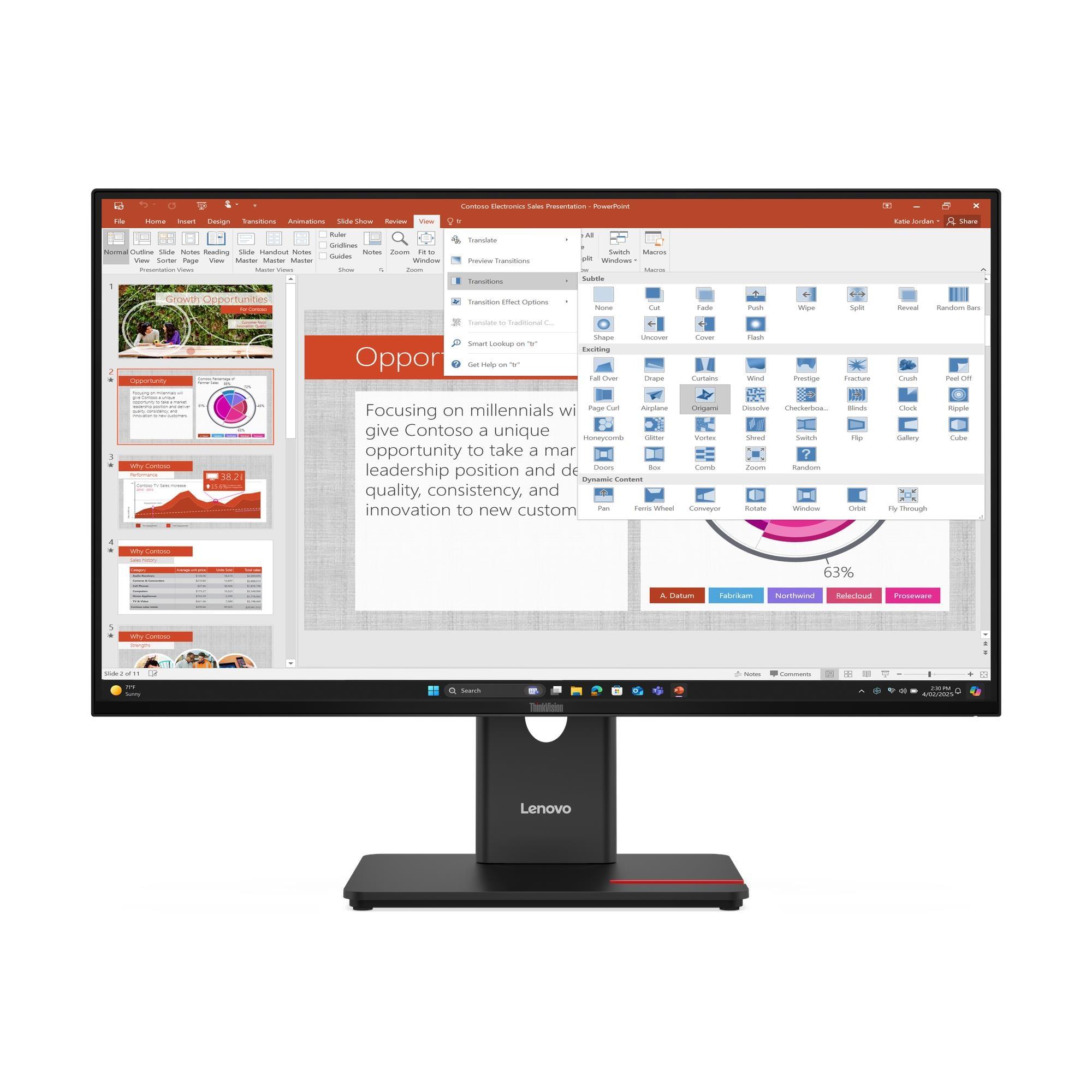 MONITOR THINKVISION T27-40 27' FHD 60HZ IPS USB-C HUB - 3