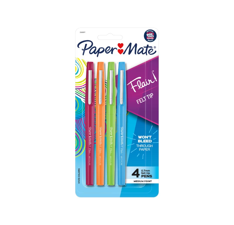 PAPER MATE FLAIR FELT TIP 4 PENS MEDIUM POINT 0.7MM - 1