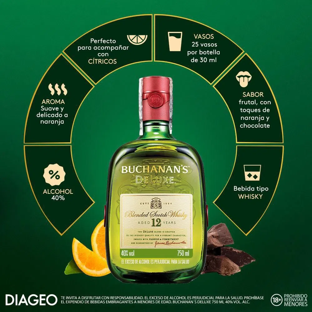 WHISKY BUCHANANS DELUXE 12 AÑOS 1 LITRO - 3