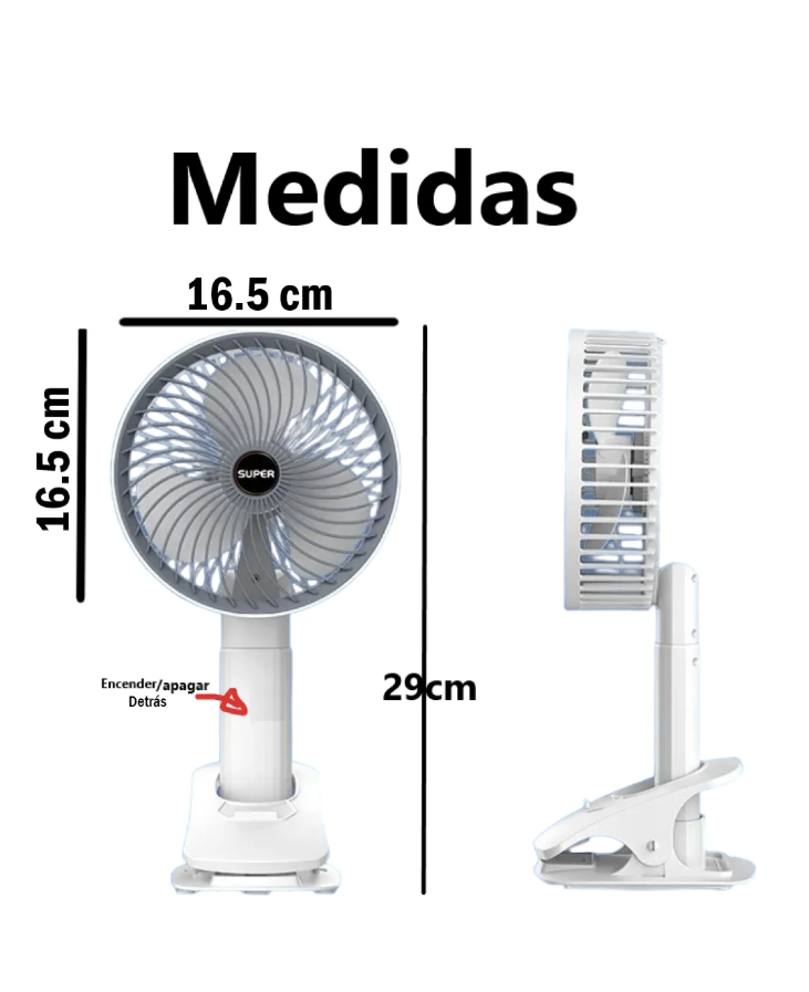 VENTILADOR PORTÁTIL DE 29CM BATERÍA RECARGABLE - BLANCO - 3