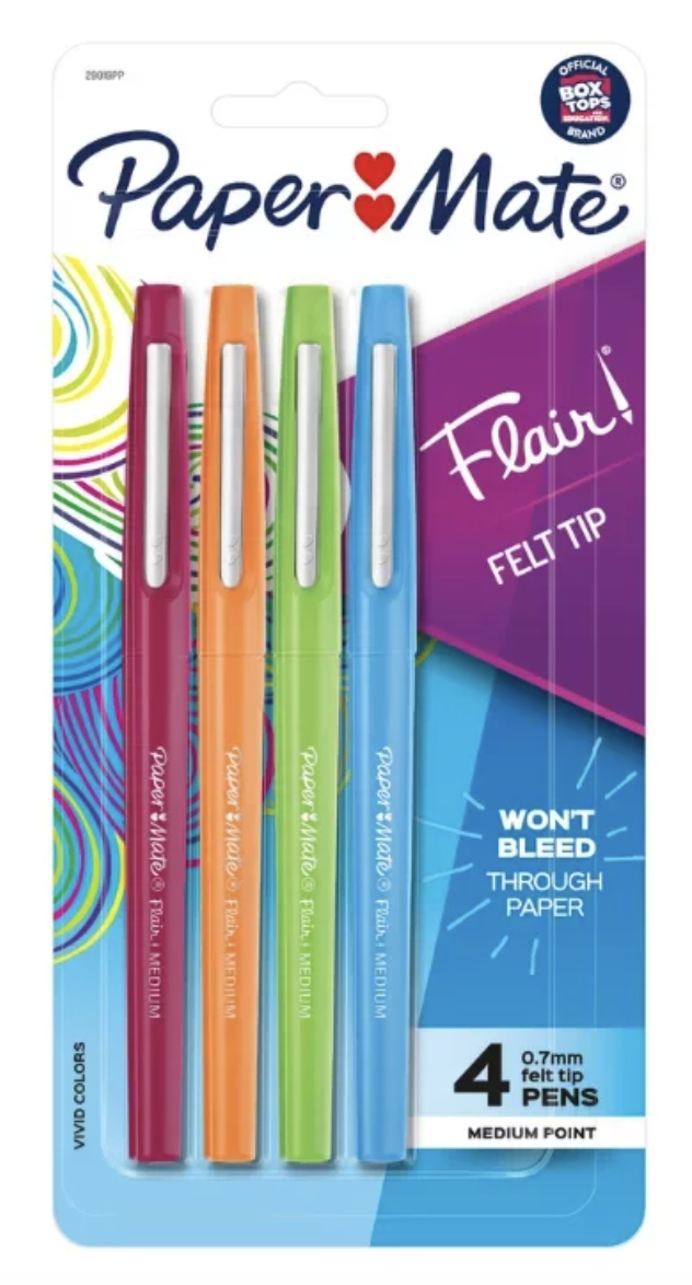 PACK PAPER MATE FLAIR FELT TIP 4 PENS MEDIUM POINT - 4