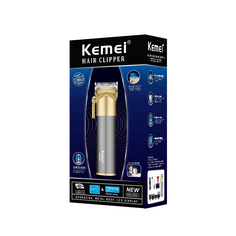 KEMEI KM-2626 HAIR CLIPPER RECARGABLE GRIS OSCURO Y DORADO - 1