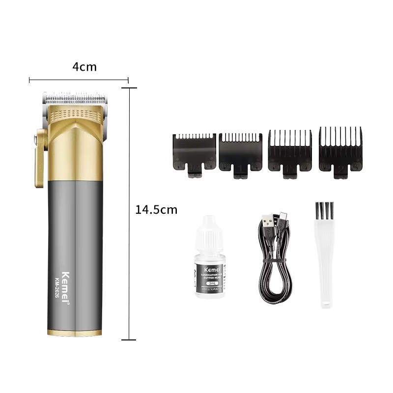 KEMEI KM-2626 HAIR CLIPPER RECARGABLE GRIS OSCURO Y DORADO - 3