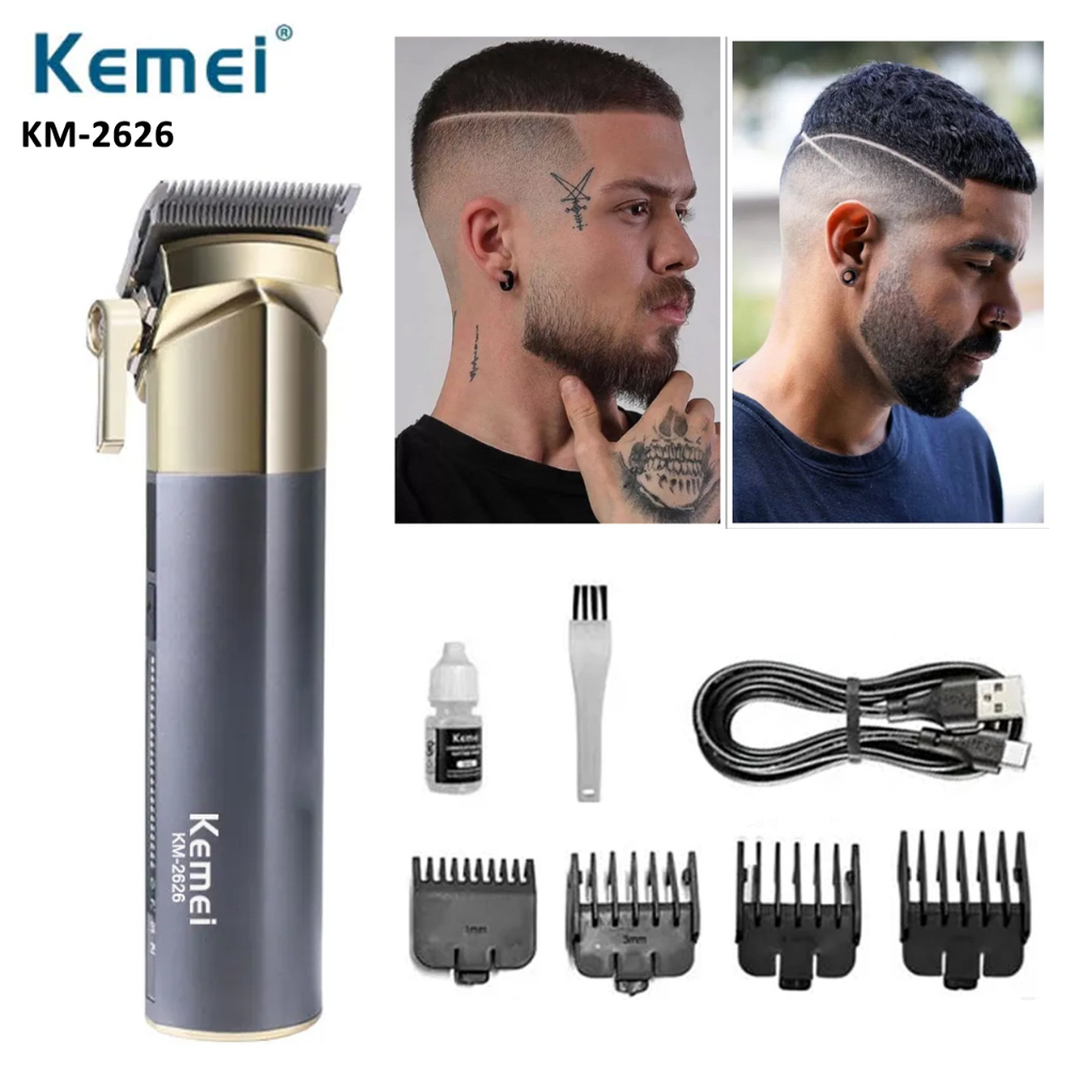 KEMEI KM-2626 HAIR CLIPPER RECARGABLE GRIS OSCURO Y DORADO - 4