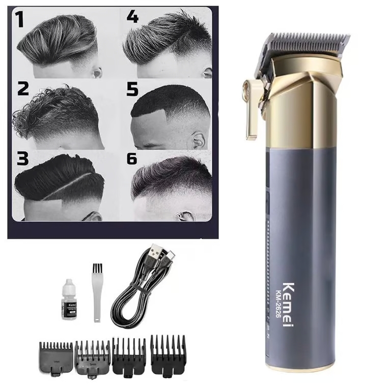 KEMEI KM-2626 HAIR CLIPPER RECARGABLE GRIS OSCURO Y DORADO - 5