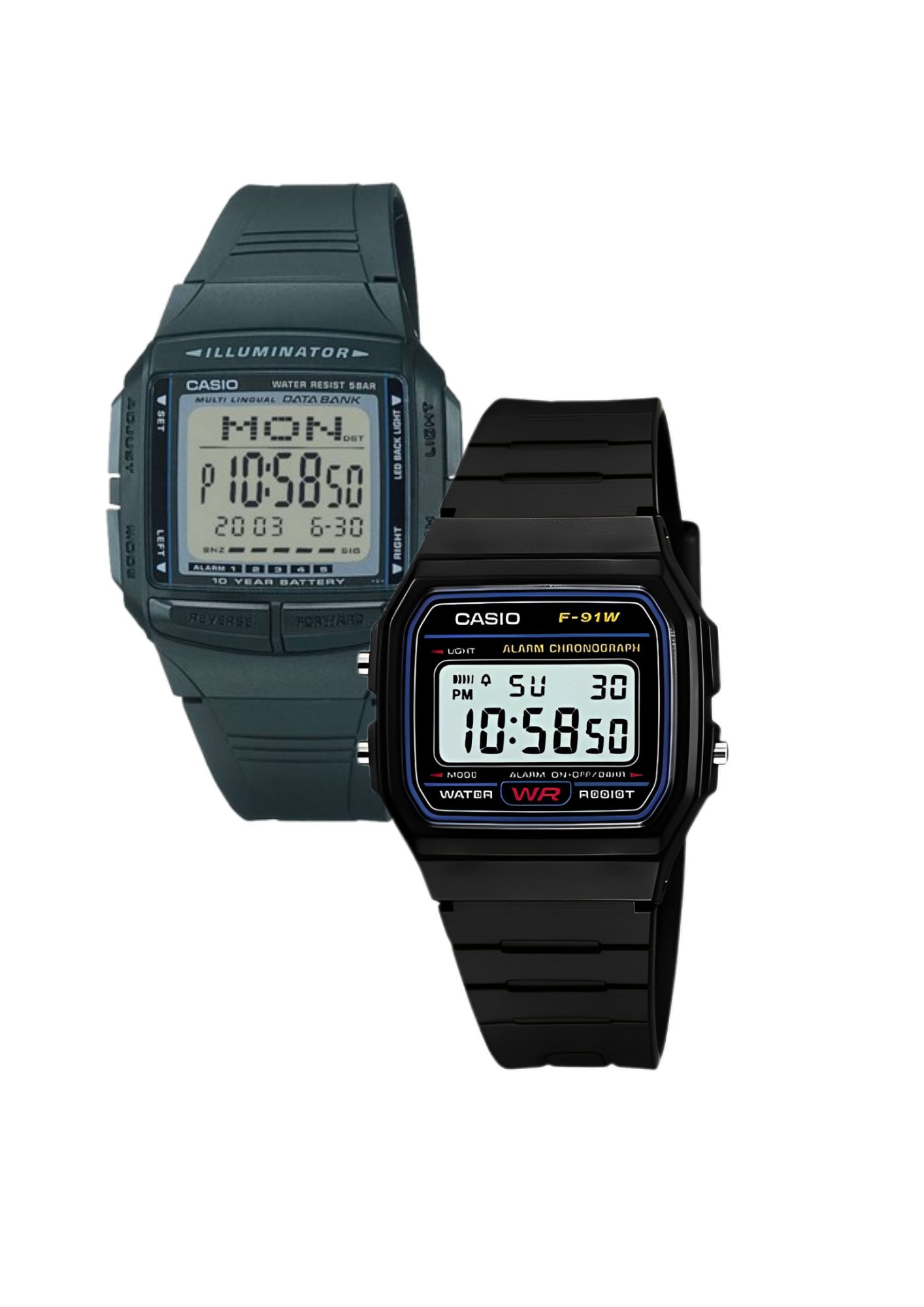 COMBO CASIO VINTAGE UNISEX DIGITAL DB 36-1A + F-91W-1D - 1
