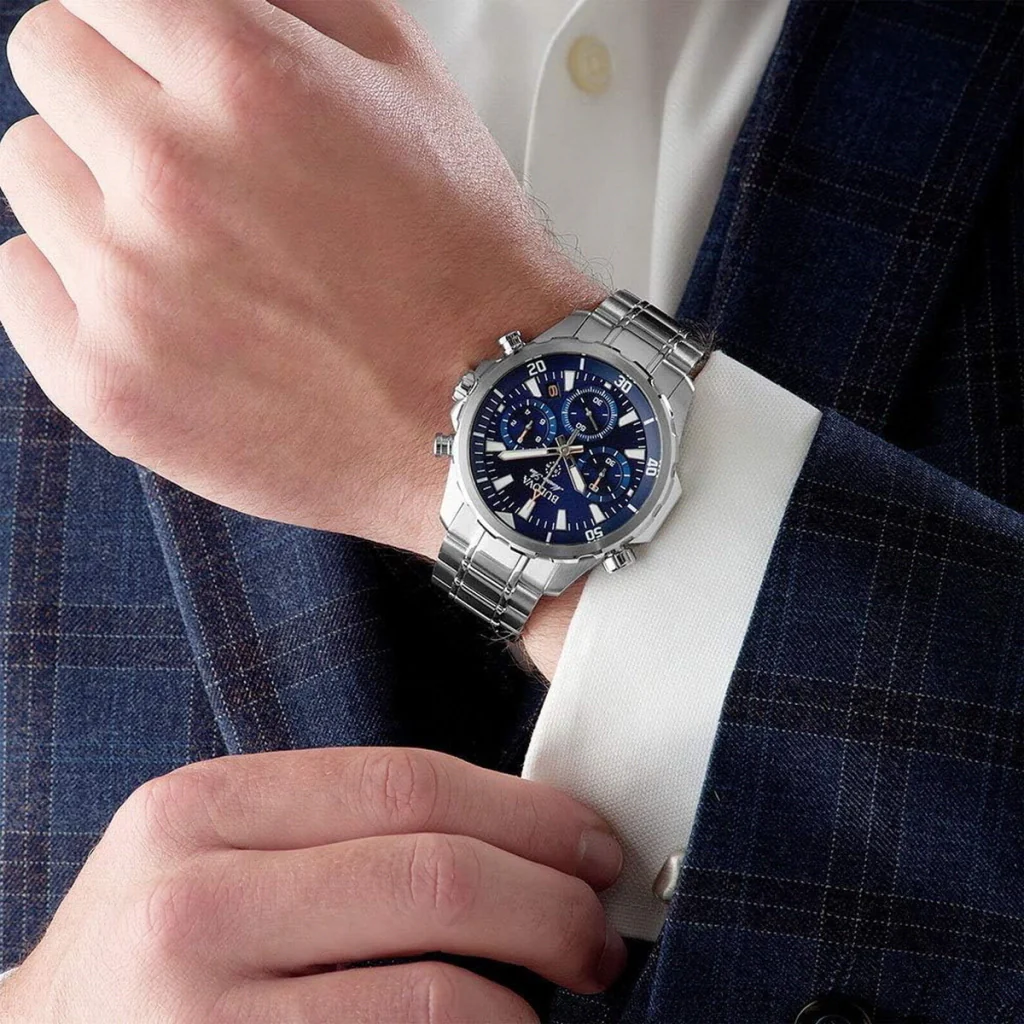 RELOJ BULOVA 96B256 MARINE STAR CRONOGRAFO 100 MTS PLATEADO FONDO AZUL - 5