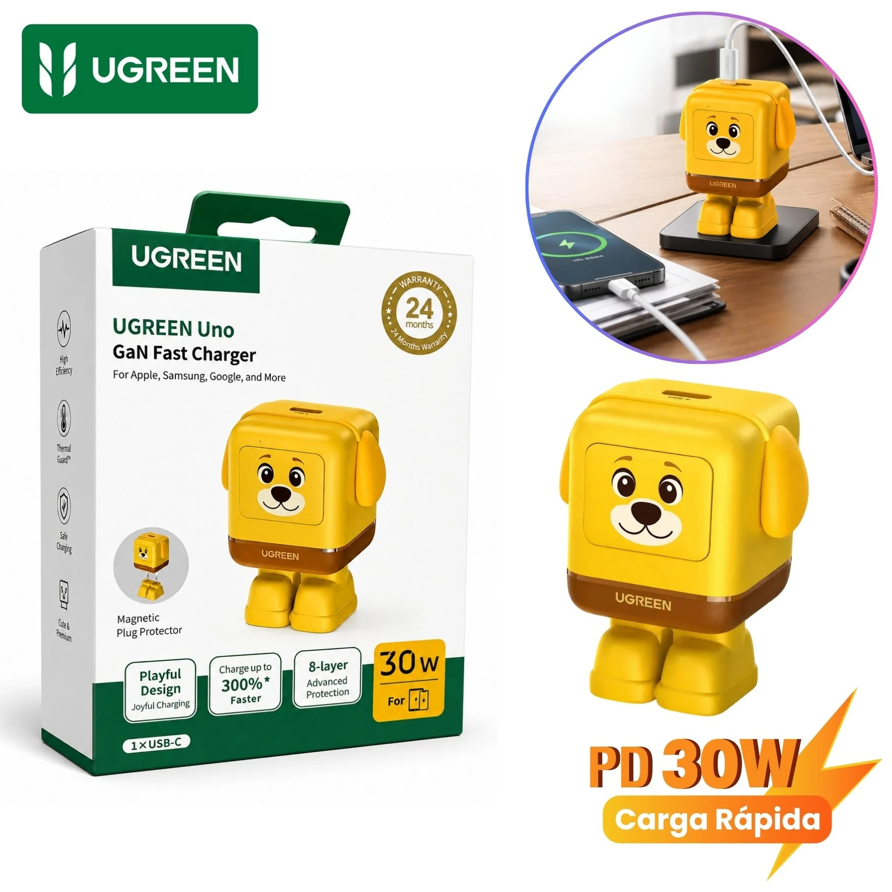 UGREEN UNO NEXODE RG X 608 CARGADOR GAN 30W USB C PUPPY - 1
