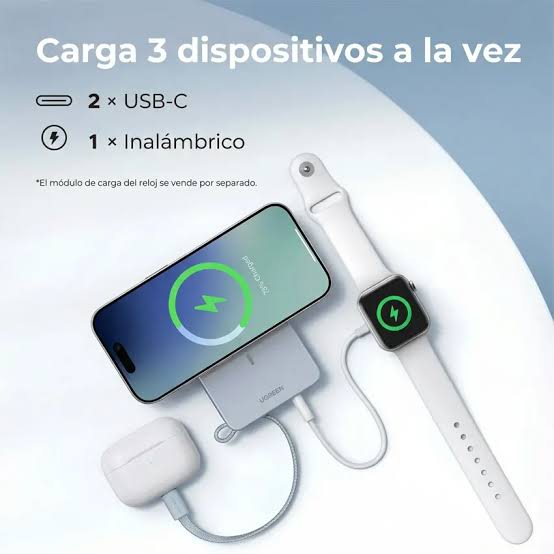 POWER BANK UGREEN PB773 MAGFLOW 20W+USB-C POWER 30W - PLATEADO - 4