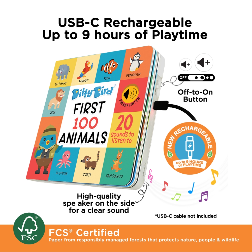LIBRO INFANTIL MIS PRIMERAS 100 ANIMALES (INGLÉS) MUSICAL DITTY BIRD - 3