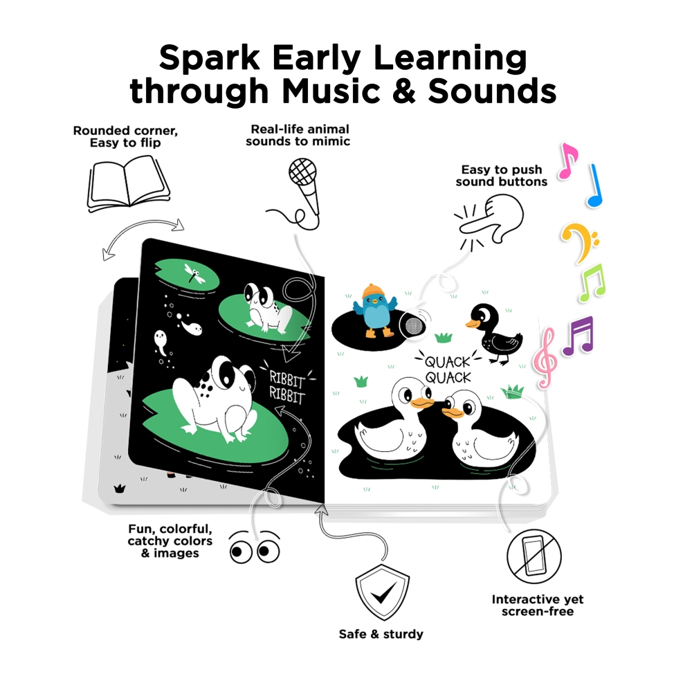 LIBRO INFANTIL ANIMALES EN BLANCO Y NEGRO (INGLÉS) MUSICAL DITTY BIRD - 2