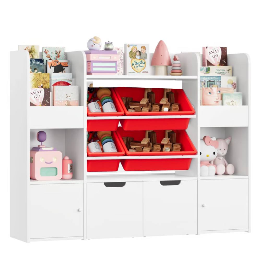 ESTANTE ORGANIZADOR LIBRERO JUGUETERO INFANTIL AMIR BLANCO TINA ROJO MUEBLES GAUDI - 1