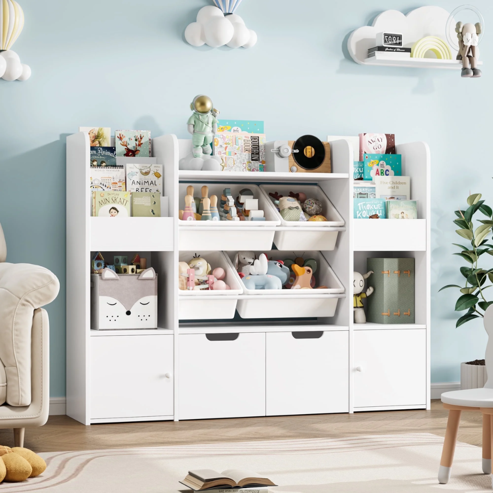 ESTANTE ORGANIZADOR LIBRERO JUGUETERO INFANTIL AMIR BLANCO TINA ROJO MUEBLES GAUDI - 2
