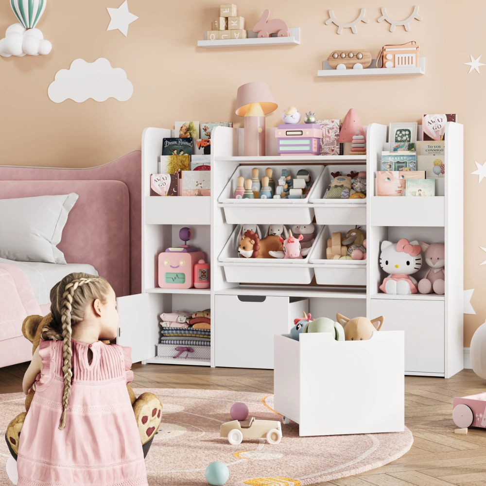 ESTANTE ORGANIZADOR LIBRERO JUGUETERO INFANTIL AMIR BLANCO TINA ROJO MUEBLES GAUDI - 3