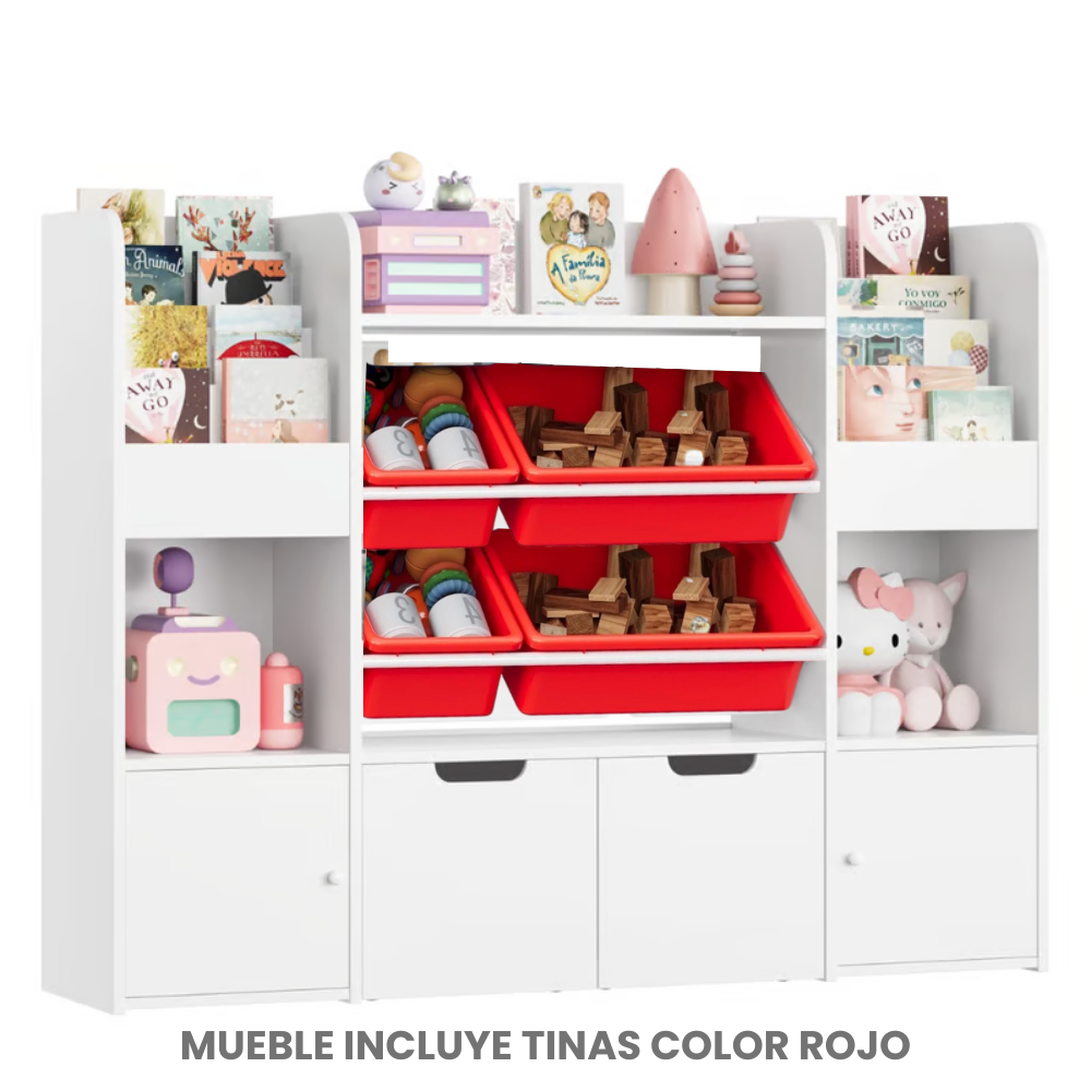 ESTANTE ORGANIZADOR LIBRERO JUGUETERO INFANTIL AMIR BLANCO TINA ROJO MUEBLES GAUDI - 5