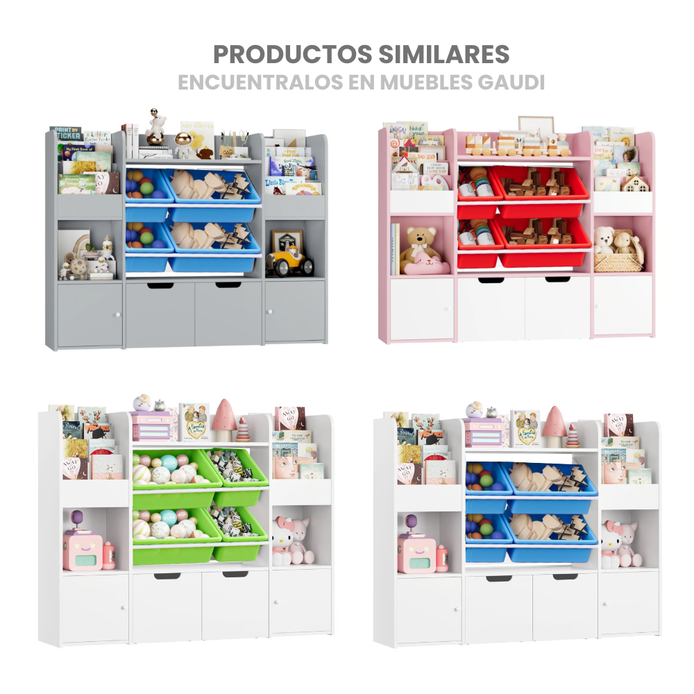 ESTANTE ORGANIZADOR LIBRERO JUGUETERO INFANTIL AMIR BLANCO TINA ROJO MUEBLES GAUDI - 6