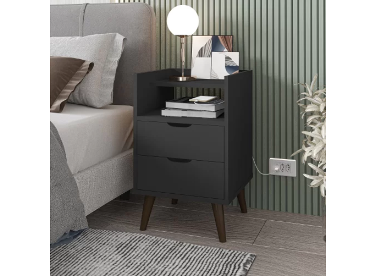 VELADOR CLINI 2 CAJONES NEGRO MUEBLES GAUDI - 2