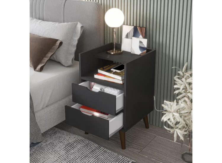 VELADOR CLINI 2 CAJONES NEGRO MUEBLES GAUDI - 3