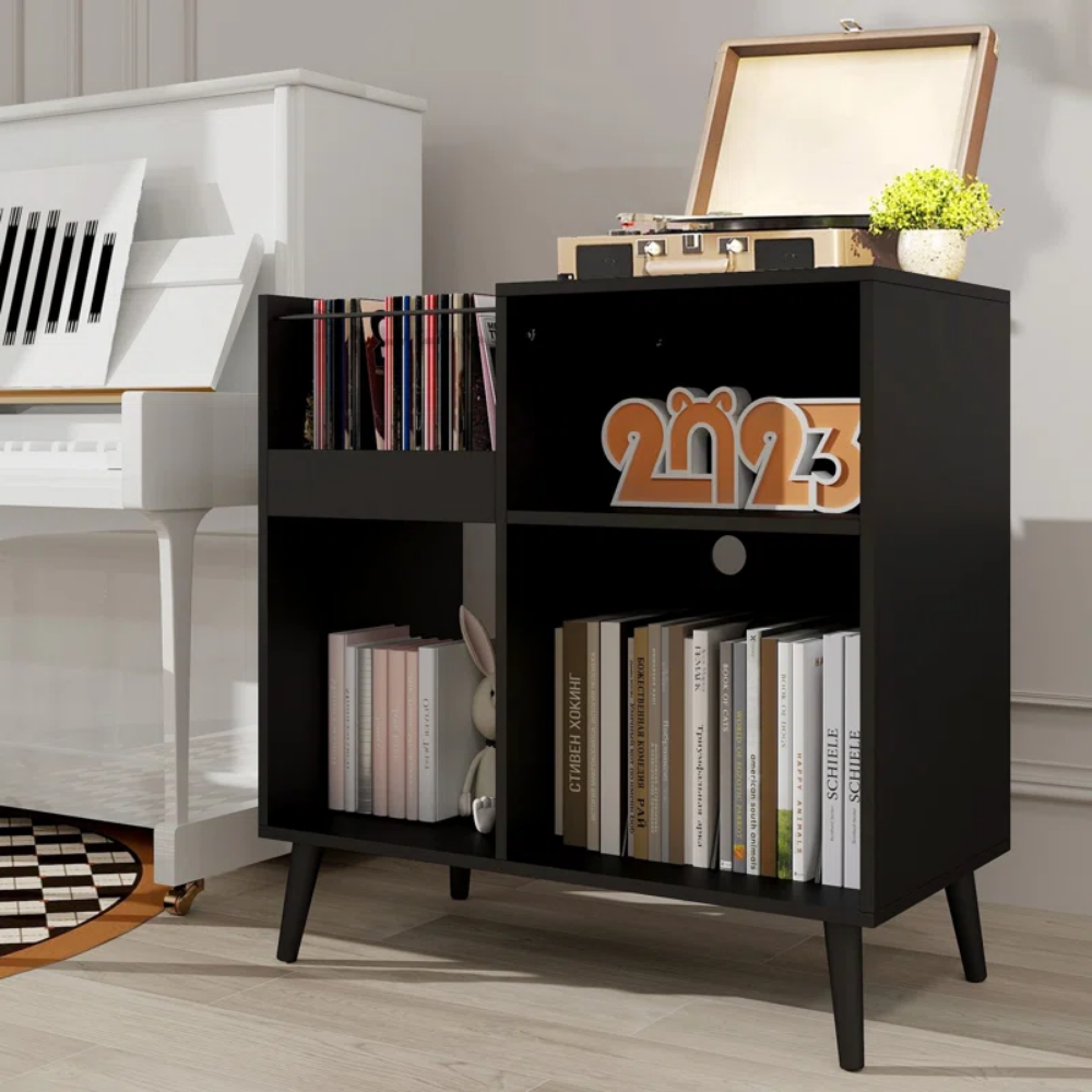 MUEBLE ESTANTE TOCADISCO PRAGA NEGRO MUEBLES GAUDI - 2