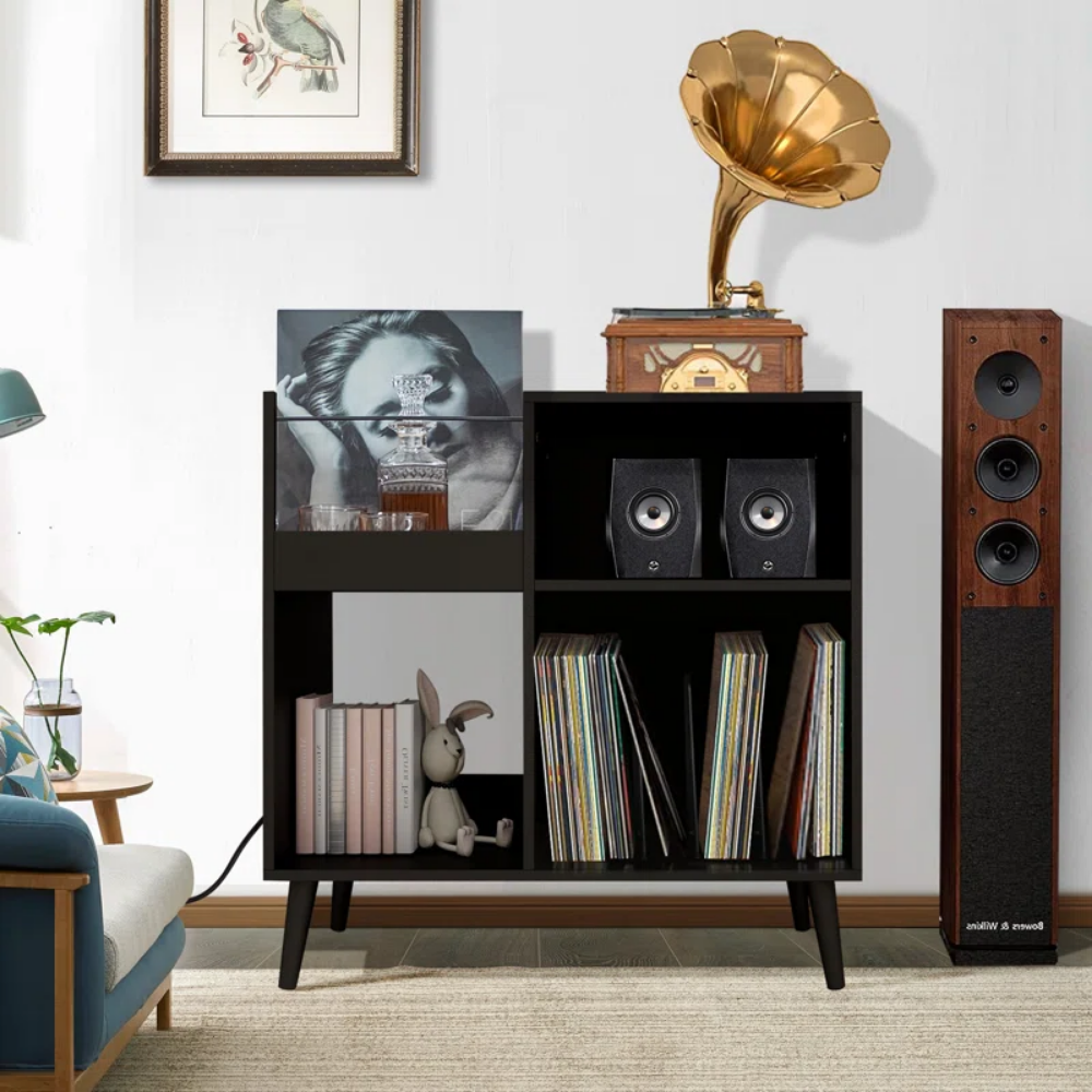 MUEBLE ESTANTE TOCADISCO PRAGA NEGRO MUEBLES GAUDI - 3