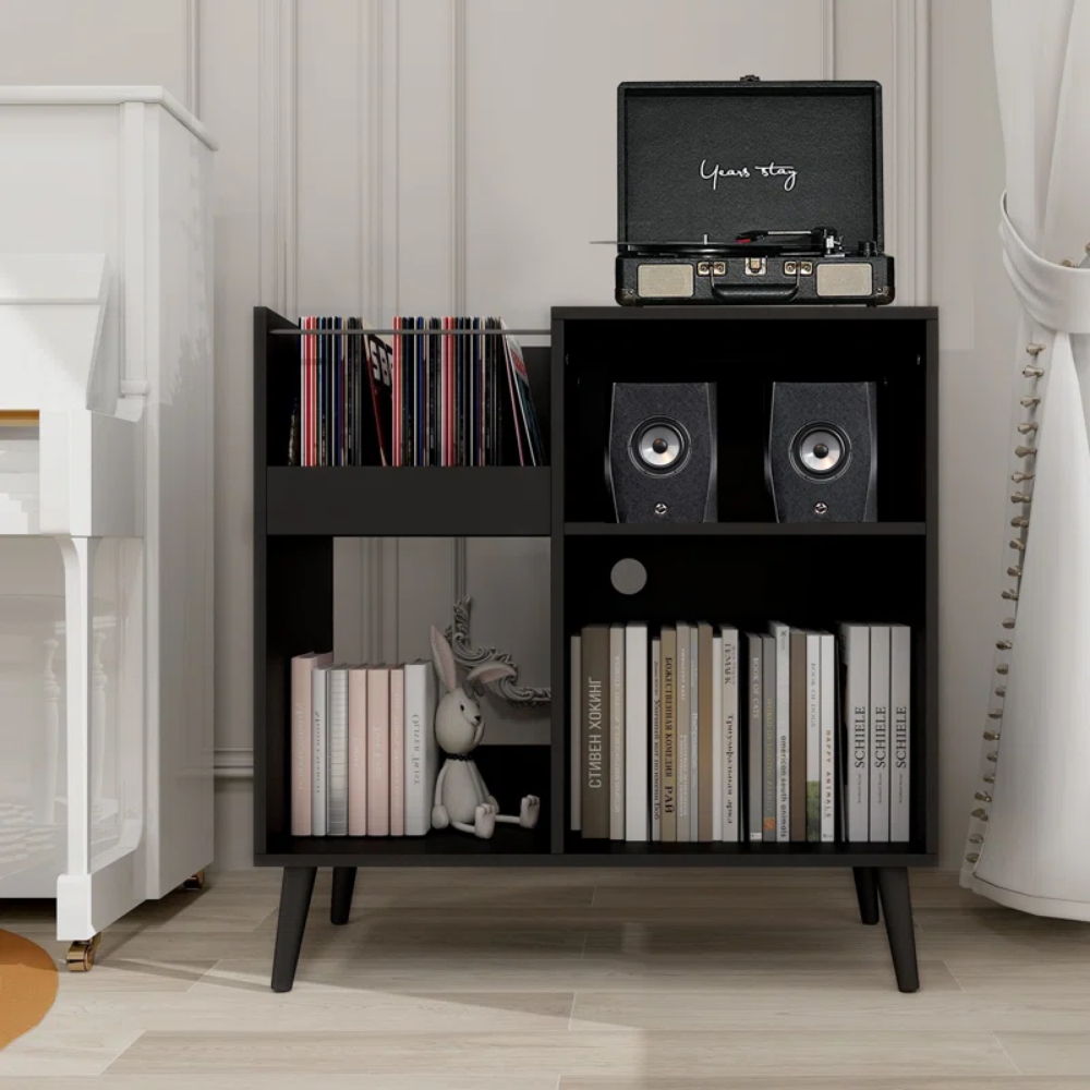 MUEBLE ESTANTE TOCADISCO PRAGA NEGRO MUEBLES GAUDI - 4