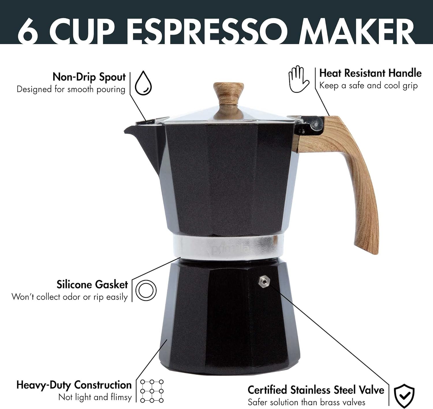 CAFETERA MOKA ITALIANA 6 TZAS VINTAGE - NEGRO - 4