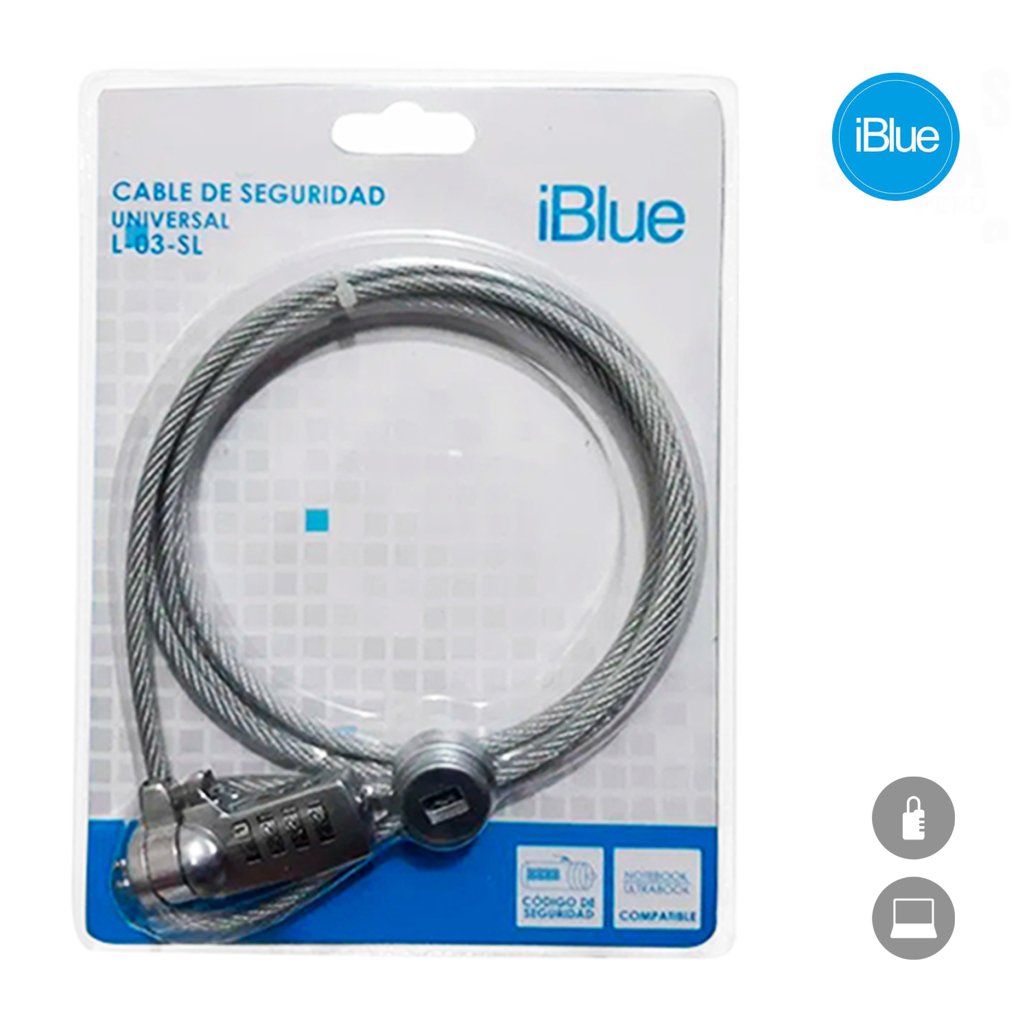 CABLE IBLUE L-03-SL SEGURIDAD P/NOTEBOOK UNIVERSAL 1.8M - 3