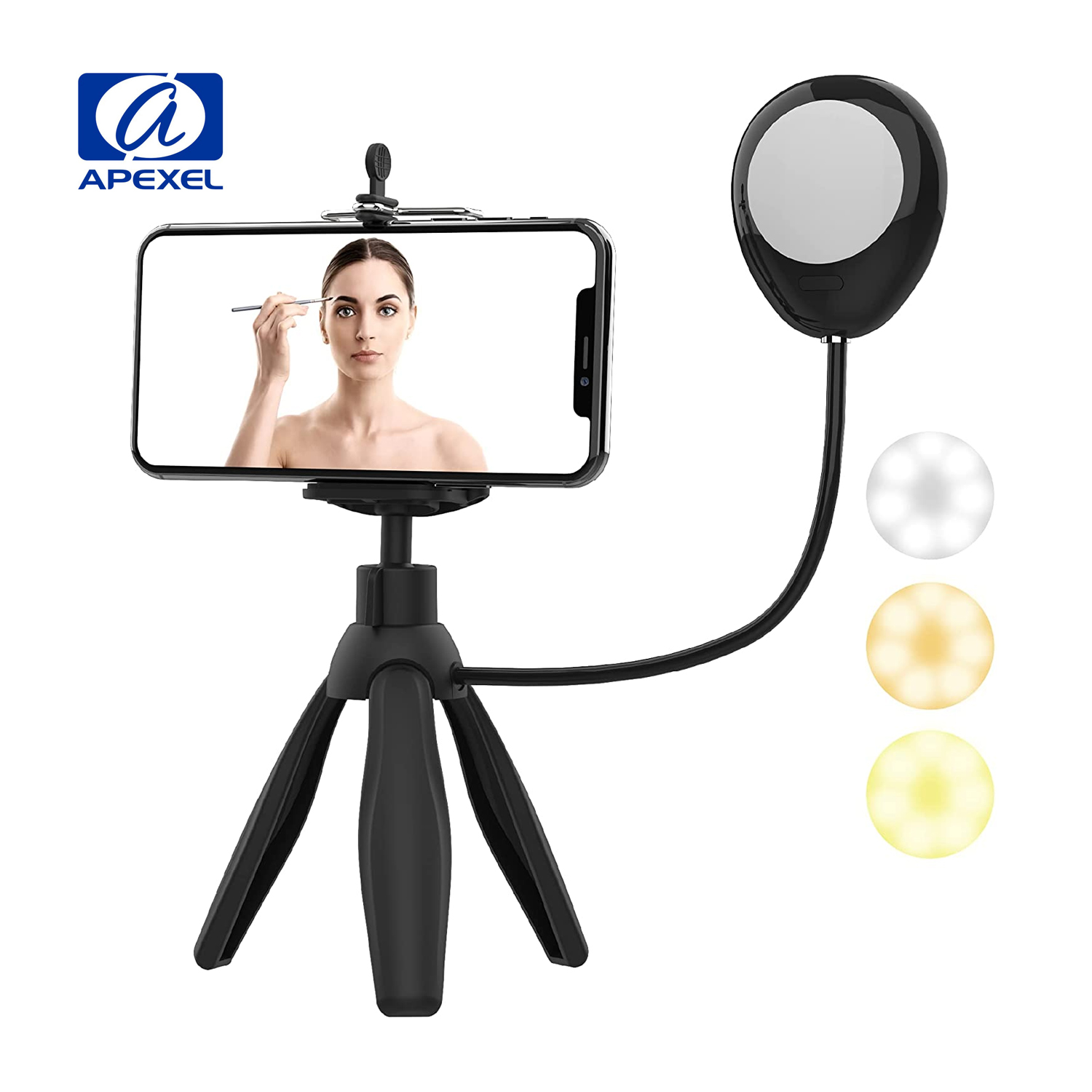 APEXEL TRIPODE APL-JJ21Y PARA SMARTPHONE CON LUZ DE ANILLO NEGRO - 1
