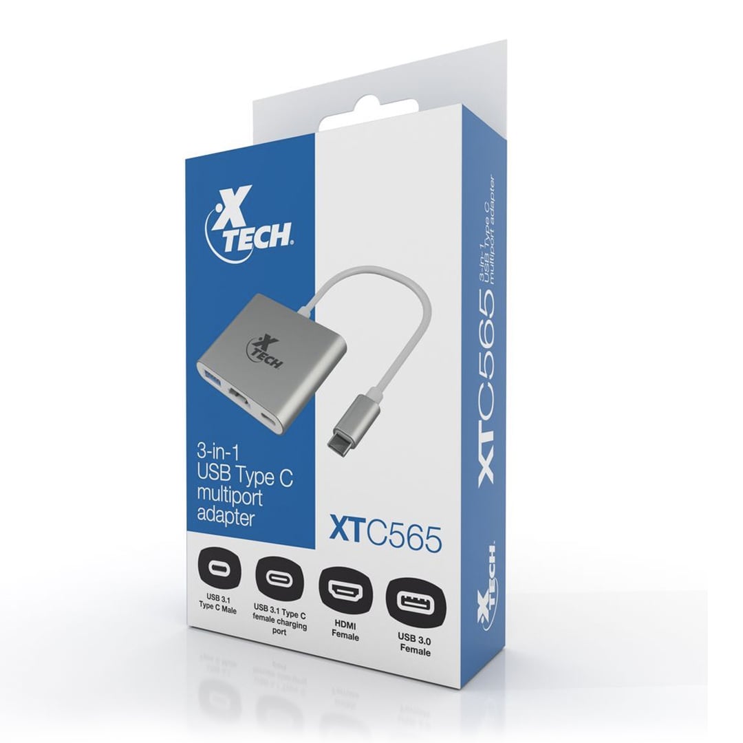 ADAPTADOR XTECH XTC-565 MULTIPUERTO 3 EN 1 USB TIPO C HEMBRA A MACHO - 1