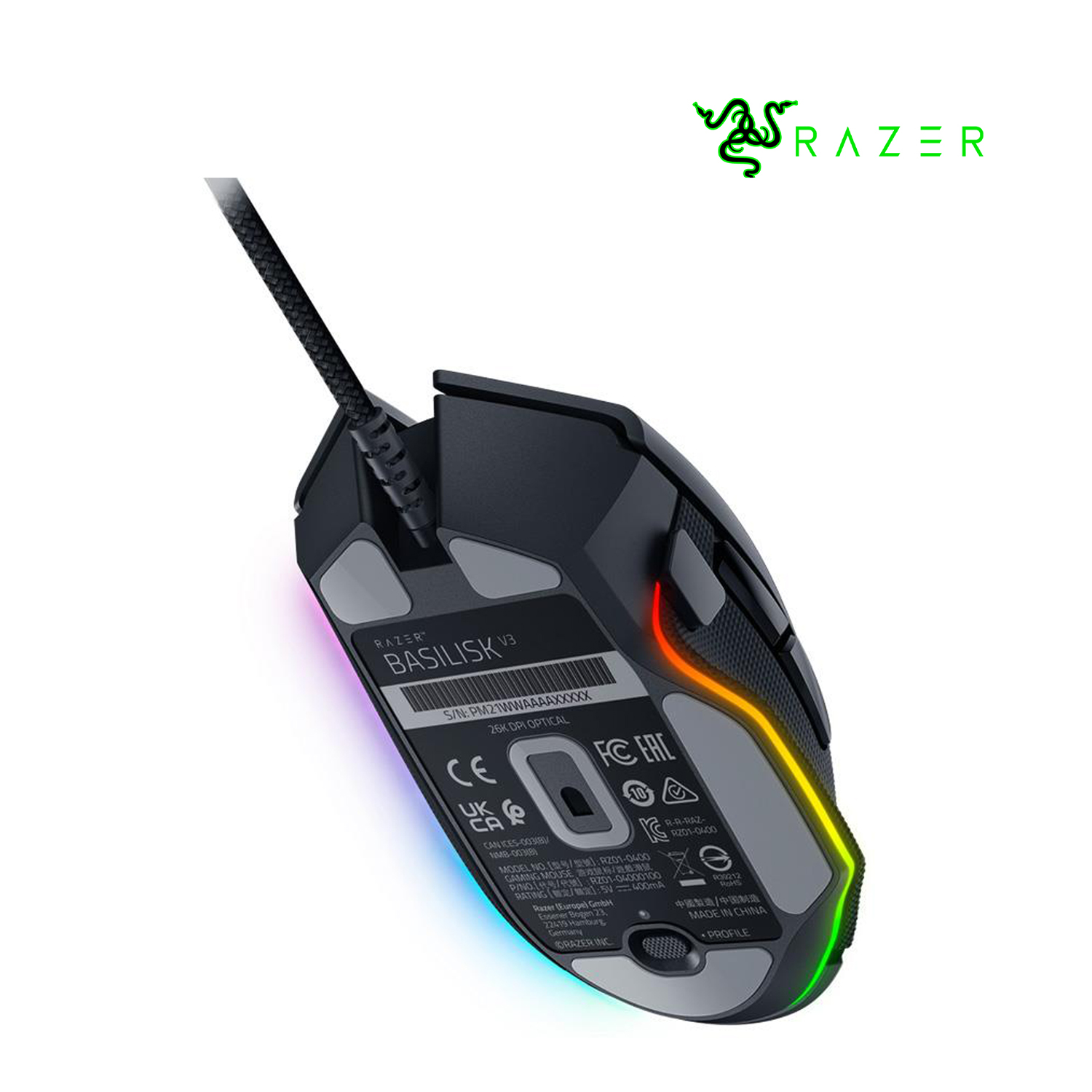 RAZER MOUSE BASILISK V3 26000 DPI 11 BOTONES USB RGB CHROMA - NEGRO - 5