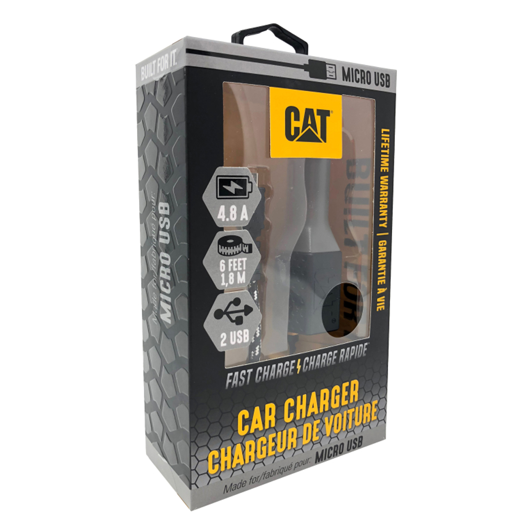 CAT CARGADOR DE AUTO RESISTENTE CON CABLE USB-MICRO USB 4.8A 2 PUERTO - 5